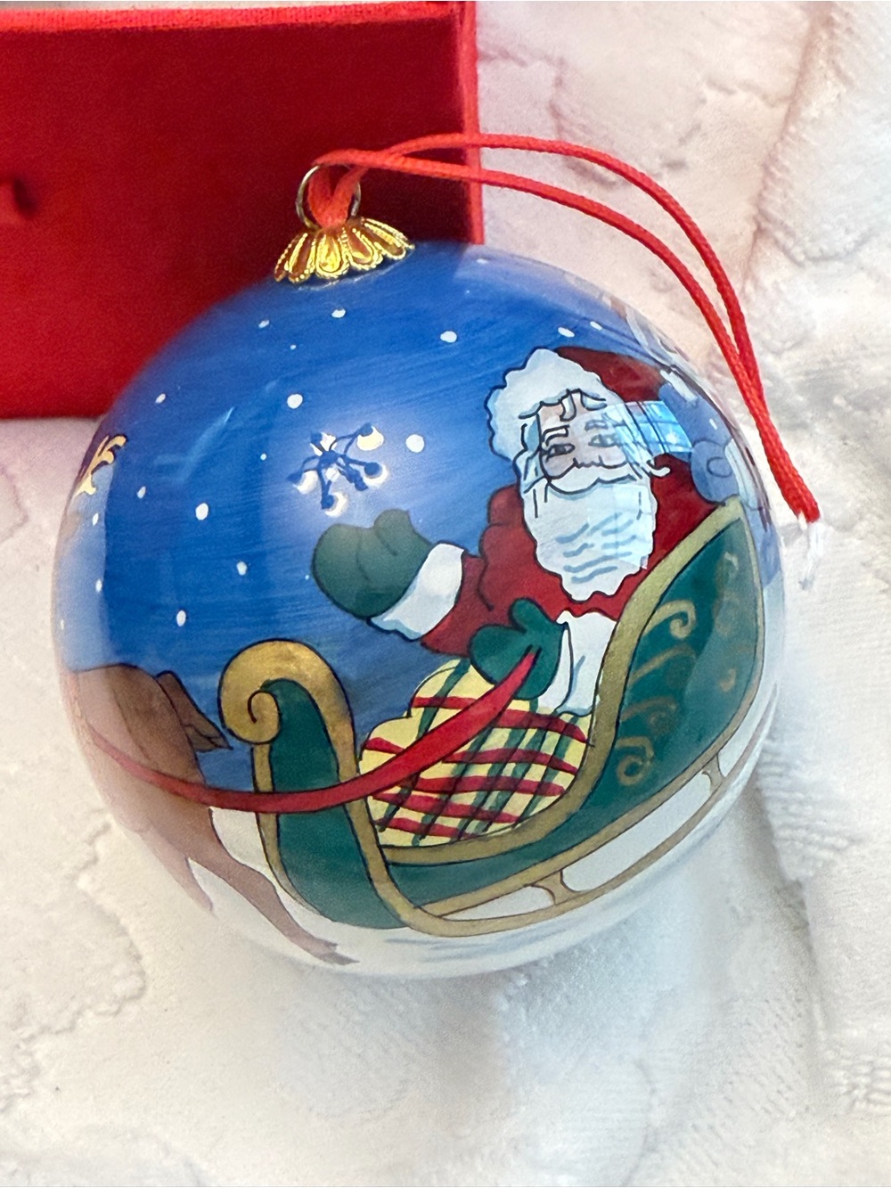 Li Bien Hand-Painted Santa Sleigh Blue Glass Holiday Ornament